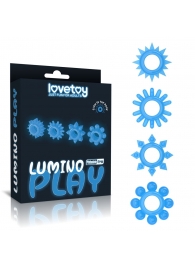 Набор из 4 голубых, светящихся в темноте эрекционных колец Lumino Play - Lovetoy - в Саратове купить с доставкой