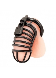 Черная металлическая клетка с замком Deluxe Chastity Cage - BlueLine - купить с доставкой в Саратове