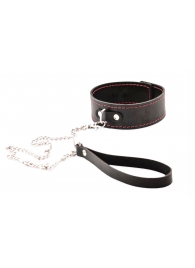 Черный широкий ошейник с красной строчкой и поводком - Crazy Handmade - купить с доставкой в Саратове