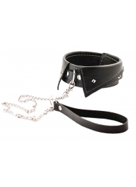 Черный ошейник-воротничок с металлическим поводком - Crazy Handmade - купить с доставкой в Саратове