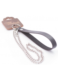 Серебристый металлический поводок с кожаной черной ручкой - 80 см. - Crazy Handmade - купить с доставкой в Саратове