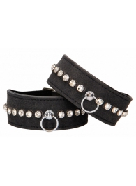 Черные наручники Diamond Studded Wrist Cuffs - Shots Media BV - купить с доставкой в Саратове