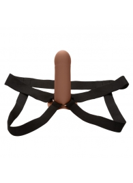 Коричневый фаллопротез из силикона Extension with Harness - 15,75 см. - California Exotic Novelties - купить с доставкой в Саратове