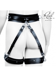 Черный кожаный пояс с гартерами - S-M - Notabu - купить с доставкой в Саратове