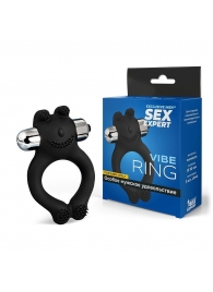 Черное силиконовое эрекционное виброкольцо Sex Expert - Sex Expert - в Саратове купить с доставкой