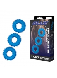 Комплект из трех голубых колец для эрекции 3-Pack Ultra-Stim Stretch Cock Rings - BlueLine - в Саратове купить с доставкой