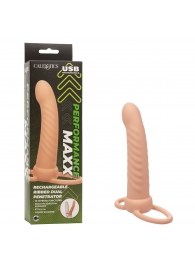 Телесная насадка для двойного проникновения Rechargeable Ribbed Dual Penetrator с вибрацией - California Exotic Novelties - купить с доставкой в Саратове