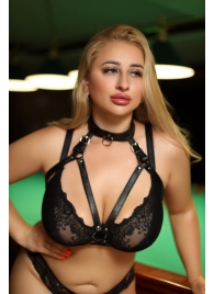 Черная кожаная сбруя с ошейником plus size из нежной кожи - БДСМ Арсенал - купить с доставкой в Саратове