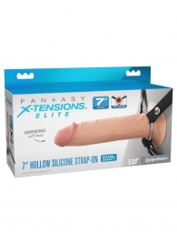 Телесный полый страпон на черных ремнях Hollow Silicone Strap-on - 17,8 см. - Pipedream - купить с доставкой в Саратове