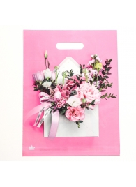 Розовый пакет с цветочным принтом и вырубной ручкой (40х31 см) - Сима-Ленд - купить с доставкой в Саратове