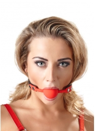 Силиконовый кляп-шар на чёрных ремешках Red Gag silicone - Orion - купить с доставкой в Саратове