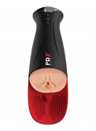Телесный мастурбатор-вагина в черной колбе с вибрацией Fuck-O-Matic Pro XL - Pipedream - в Саратове купить с доставкой