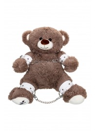 Бондажный набор: бурый мишка с белыми оковами и наручниками - Pecado - купить с доставкой в Саратове