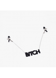 Зажимы на соски с кожаной подвеской Bitch - Crazy Handmade - купить с доставкой в Саратове