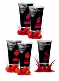 Набор из 5 съедобных лубрикантов JUJU (клубника х 2, малина х 2, вишня) - JuJu - купить с доставкой в Саратове
