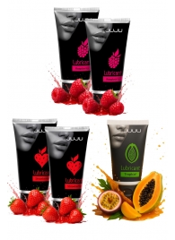 Набор из 5 съедобных лубрикантов JUJU (клубника х 2, малина х 2, тропические фрукты) - JuJu - купить с доставкой в Саратове