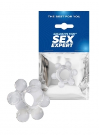 Прозрачное эрекционное кольцо с 6 стимулирующими шариками - Sex Expert - в Саратове купить с доставкой