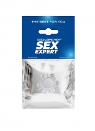 Прозрачное эрекционное кольцо с шариками и шипами - Sex Expert - в Саратове купить с доставкой