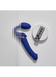 Синий безремневой страпон Multi Orgasm Bendable Strap-On size L с клиторальной стимуляцией - Strap-on-me - купить с доставкой в Саратове