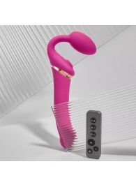 Ярко-розовый безремневой страпон Multi Orgasm Bendable Strap-On size L с клиторальной стимуляцией - Strap-on-me - купить с доставкой в Саратове