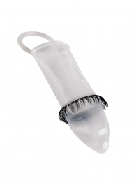 Закрытая насадка на пенис с подхватом мошонки и стимулирующими «ресничками» - Sextaz - в Саратове купить с доставкой