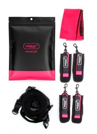 Черно-розовый эротический набор: фиксатор, оковы, наручники, повязка - Erokay - купить с доставкой в Саратове