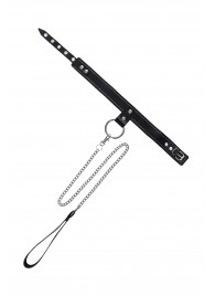 Черный узкий однослойный ошейник с серебристым поводком-цепочкой - Pecado - купить с доставкой в Саратове