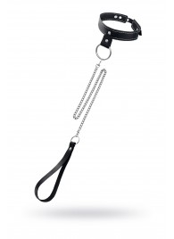 Черный узкий однослойный ошейник с серебристым поводком-цепочкой - Pecado - купить с доставкой в Саратове