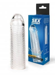 Прозрачная закрытая насадка на пенис с ребрышками - 16 см. - Sex Expert - в Саратове купить с доставкой