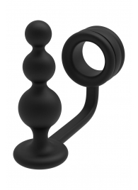 Черное эрекционное кольцо с анальной елочкой Cockring With Beaded Anal Plug - Dream Toys - в Саратове купить с доставкой
