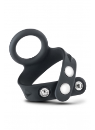 Черное эрекционное кольцо с подхватом мошонки на кнопках VS6 - Blush Novelties - в Саратове купить с доставкой