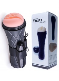Телесный мастурбатор-вагина в черной колбе с вибрацией - Boys of Toys - в Саратове купить с доставкой