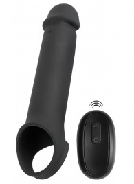 Черная вибронасадка для пениса с хомутом для мошонки и пультом ДУ Remote Controlled Penis Extension - Orion - в Саратове купить с доставкой