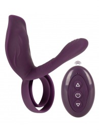 Фиолетовая насадка на член с клиторальным отростком и пультом ДУ RC Couple’s Vibrator 2 - Orion - в Саратове купить с доставкой