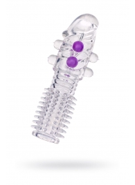 Гелевая прозрачная насадка с шариками и шипами - 14 см. - Toyfa Basic - в Саратове купить с доставкой