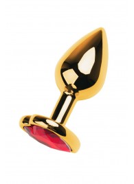 Золотистая анальная пробка с кристаллом-сердцем - 7,5 см. - ToyFa - купить с доставкой в Саратове