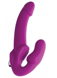 Ярко-розовый безремневой вибрострапон Evoke Vibrating Strapless Silicone Strap-on Dildo - XR Brands - купить с доставкой в Саратове