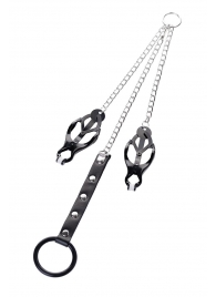 Черно-серебристые зажимы для сосков с кольцом для пениса TOYFA Metal - ToyFa - купить с доставкой в Саратове