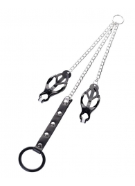 Черно-серебристые зажимы для сосков с кольцом для пениса TOYFA Metal - ToyFa - купить с доставкой в Саратове