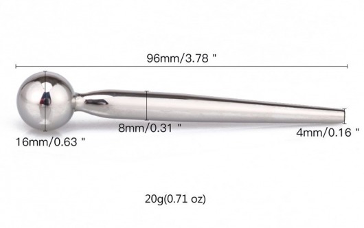 Гладкий металлический уретральный плаг с шариком - 9,6 см. - Notabu - купить с доставкой в Саратове