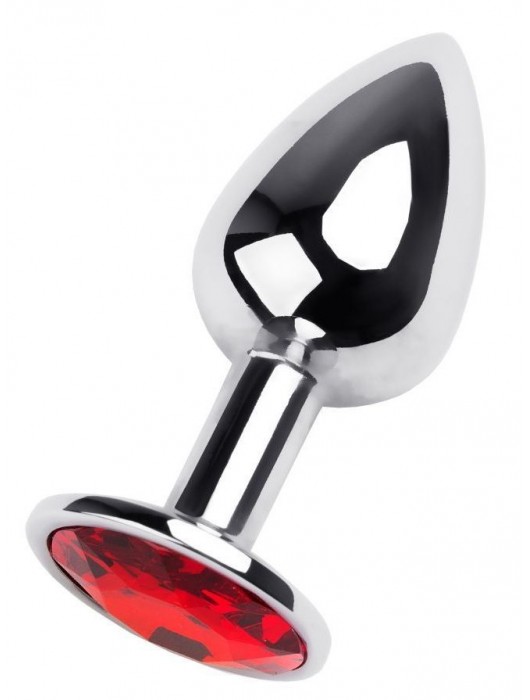 Маленькая коническая серебристая анальная пробка с красным кристаллом - 7 см. - ToyFa - купить с доставкой в Саратове