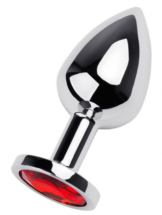 Серебристая коническая анальная пробка с красным кристаллом - 8 см. - ToyFa - купить с доставкой в Саратове