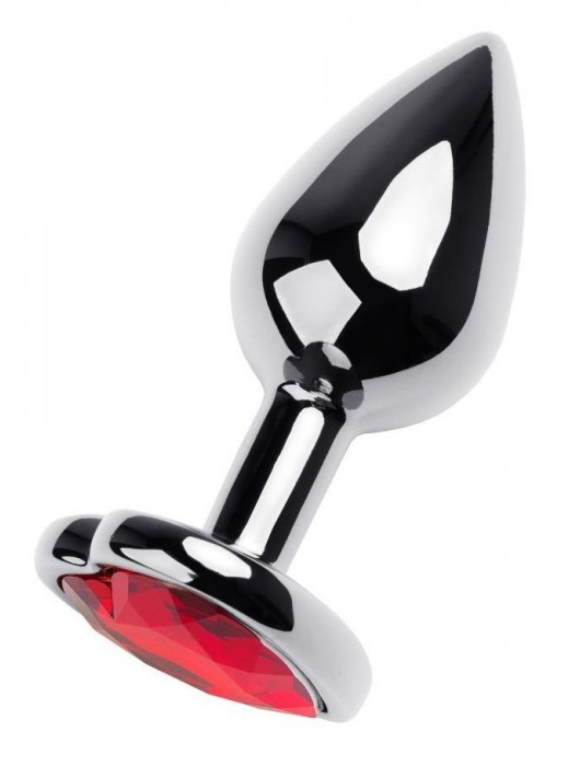 Серебристая коническая анальная пробка с красным кристаллом-сердечком - 7 см. - ToyFa - купить с доставкой в Саратове