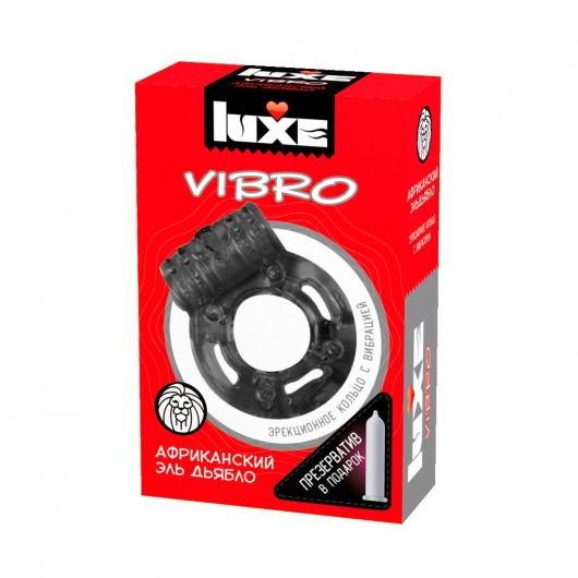 Чёрное эрекционное виброкольцо Luxe VIBRO  Африканский Эль Дьябло  + презерватив - Luxe - в Саратове купить с доставкой