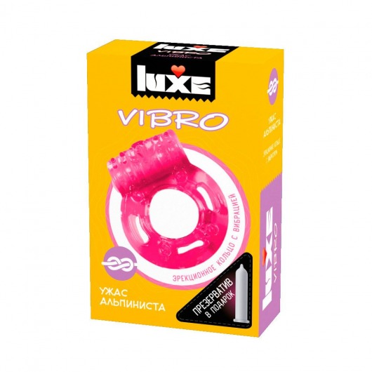 Розовое эрекционное виброкольцо Luxe VIBRO  Ужас Альпиниста  + презерватив - Luxe - в Саратове купить с доставкой