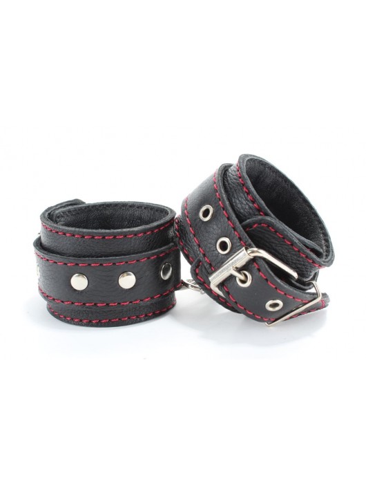 Черный бондажный набор с красной строчкой - БДСМ Арсенал - купить с доставкой в Саратове