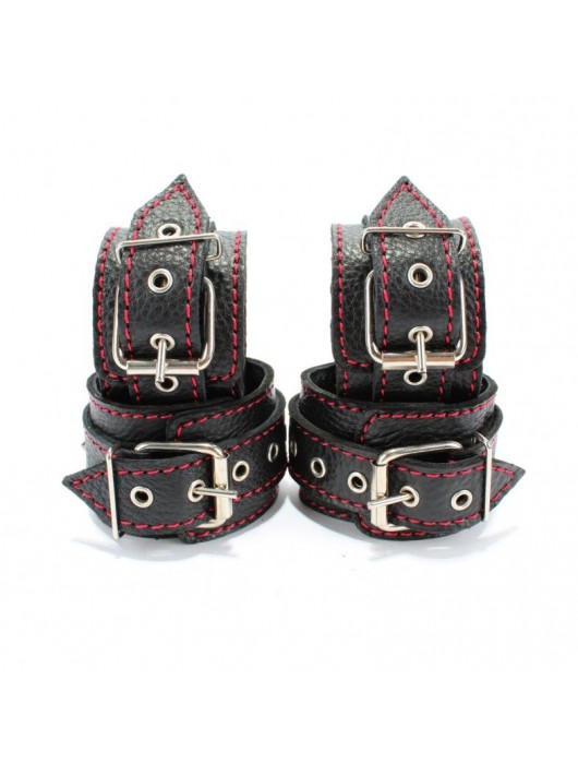 Черный бондажный набор с красной строчкой - БДСМ Арсенал - купить с доставкой в Саратове