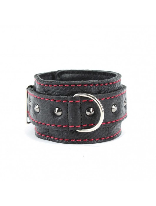 Черные оковы с шипами и контрастной строчкой - БДСМ Арсенал - купить с доставкой в Саратове