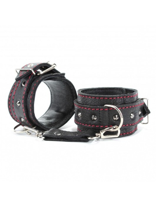 Черные оковы с шипами и контрастной строчкой - БДСМ Арсенал - купить с доставкой в Саратове