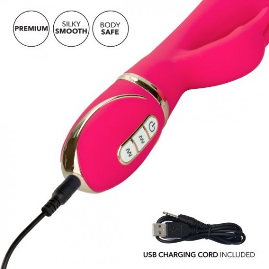 Розовый силиконовый вибратор с клиторальным отростком Signature Silicone Ultra-Soft Rabbit - 22,75 см. - California Exotic Novelties